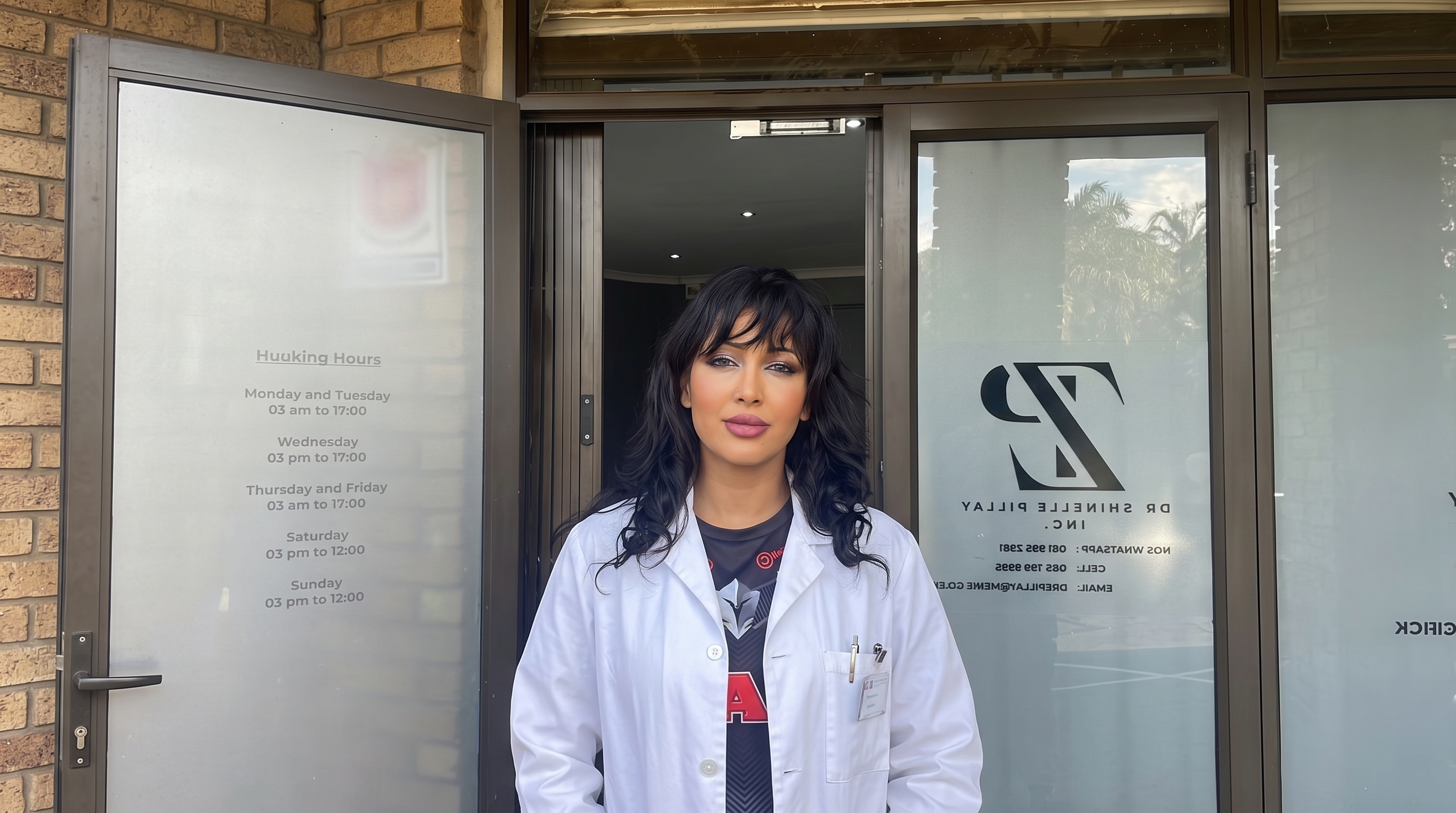 Dr Pillay at the entrance to the practice